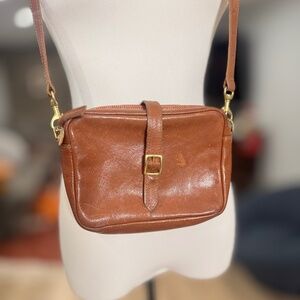 Clare V Brown Leather Crossbody with Gold Hardware